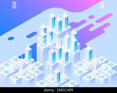 Website design. Big data center and cloud storage technology. Vector isometric illustration template for website and mobile website design and develop Stock Vector