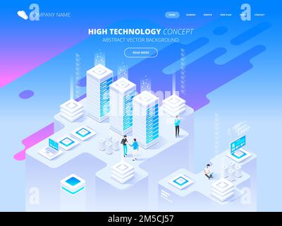 Big data flow processing. High technology concept. Vector isometric illustration Stock Vector