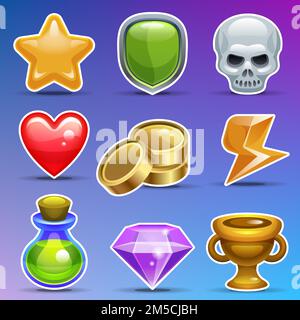 Game icons. Cartoon icons for game or user interface. Vector set eps 10. Stock Vector