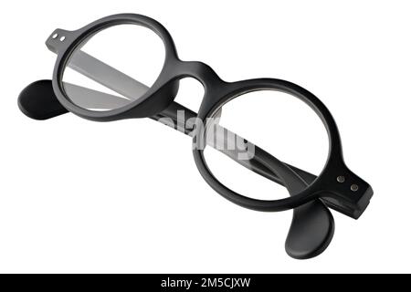 Black round retro-style eyeglasses, isolated on white background Stock Photo