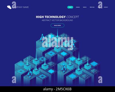 Isometric Server room and big data processing concept, datacenter and data base icon, digital information technology. Vector abstract background Stock Vector