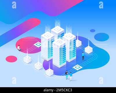 High technology concept. Big data flow processing. Vector isometric illustration Stock Vector