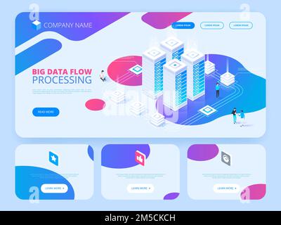 High technology concept. Big data flow processing. Vector isometric illustration Stock Vector