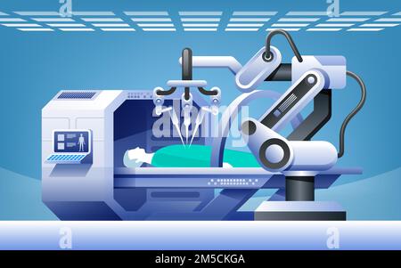 Robots in medicine. Innovative medicine. Robotic surgery.  Modern medical technologies vector concept. Stock Vector