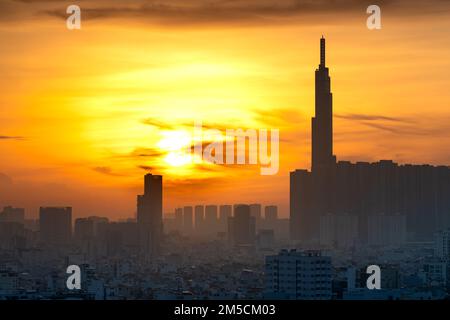 Ho Chi Minh City, Viet Nam-December 9, 2022: Beautiful landscape dawn of Ho Chi Minh city or Saigon. Royalty high quality free stock image of Ho Chi M Stock Photo