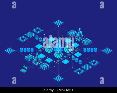 Hi-tech digital technology concept. Futuristic circuit board. Electronic motherboard. Communication and engineering concept. Vector isometric illustra Stock Vector