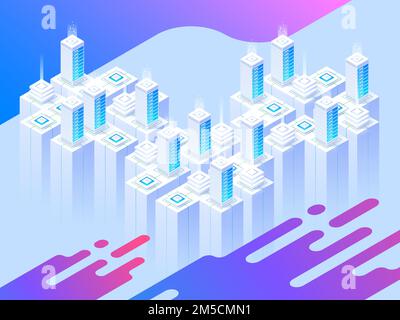 Hosting services, data center, server server room, template of page on information technologies theme. Isometric vector illustration Stock Vector