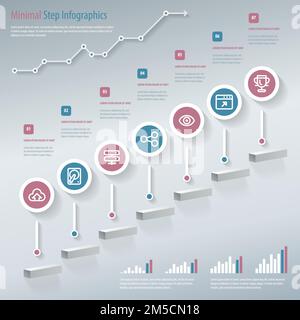 Step infographics. Modern business stair steps to success options on grey background Vector graphic design template eps 10 Stock Vector