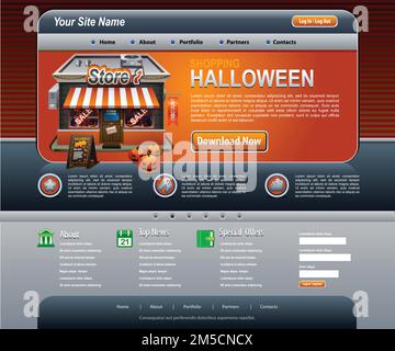 Halloween Website Elements Dark Orange Template Stock Vector