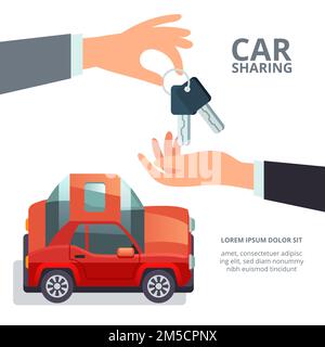 Car sharing concept Collaborative consumption and sharing economy Hand giving car keys Stock Vector