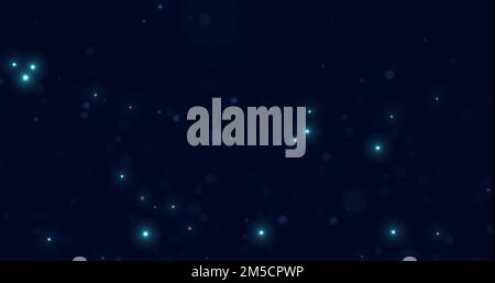 Glowing and sparkling blue particles fall in space on a blue background. Abstract star rain. Bokeh. 3D render. Stock Photo
