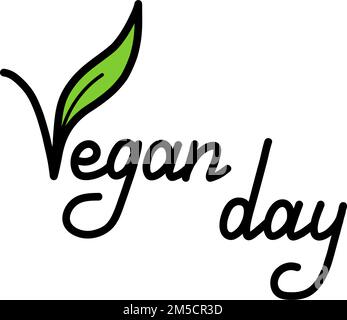 Vegan handdrawn text green vector lettering illustration. Calligraphy Vegan illustration Stock Vector