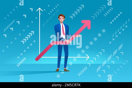 Man holding graphic. Business development concept. Vector illustration in trendy style Stock Vector