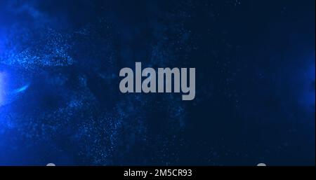 A vortex of blue particles slowly unfolding against a blue background. Bokeh particles. Water vapor in blue light. 3D render. Stock Photo