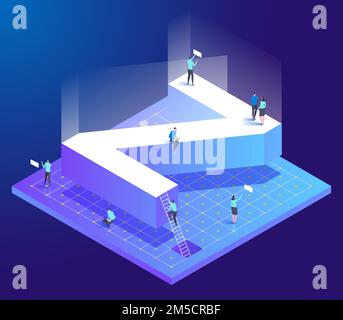 Isometric creative font. Letter Z with small people. Design for business, web, site, banner. Vector illustration Stock Vector