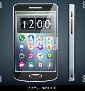 Mobile phone with icons, smartphone original design, vector. Stock Vector