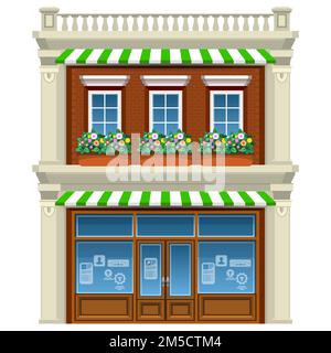 2 floor house with flowers under windows. Cartoon vector style eps 10. Stock Vector