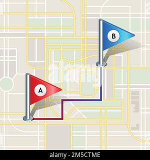City Map With Markers, Vector Icon. Eps 10 Stock Vector