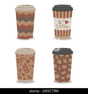 Collection of flat large paper coffee cups Stock Vector