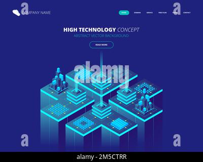 Isometric Server room and big data processing concept, datacenter and data base icon, digital information technology. Vector abstract background Stock Vector