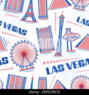 Vector Las Vegas seamless pattern, square repeat background with illustration of simple outline red buildings on white background for wrapping paper, Stock Vector