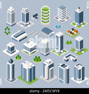 Set of 3D isometric projection of three-dimensional houses, buildings, cars and many other design elements necessary creative designers for web projec Stock Vector