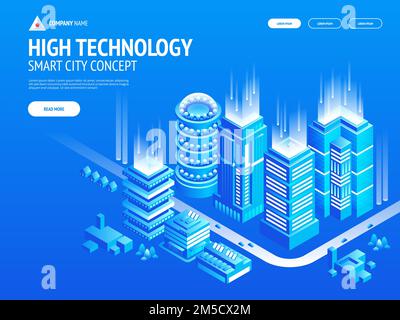 High technology concept composition with smart city. Commercial real estate for your business. Landing page template. Header for website. Stock Vector