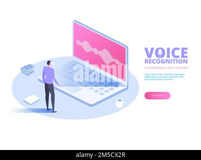 Voice recognition. Intelligent voice personal assistant recognition soundwaves technology concept. Vector flat illustration Stock Vector