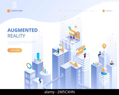 Isometric concept virtual reality and augmented reality AR and VR Development. Digital Media Technology for website and mobile app. Software developme Stock Vector