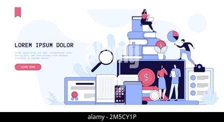 Employment agency landing page vector template. Recruitment company website homepage interface idea with flat vector illustrations. Human resources ma Stock Vector