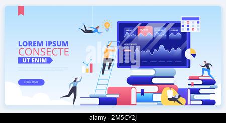 Financial analysis landing page vector template. Business research website homepage interface idea with flat illustrations. Budget assessment. Analyst Stock Vector