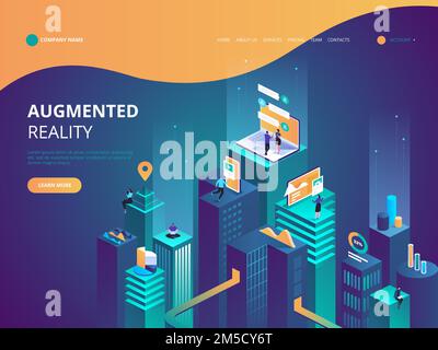 Isometric concept virtual reality and augmented reality AR and VR Development. Digital Media Technology for website and mobile app. Software developme Stock Vector