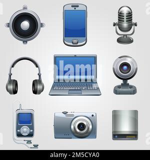 Hi-tech equipment icon set. Technology device electronics. Eps 10. Stock Vector