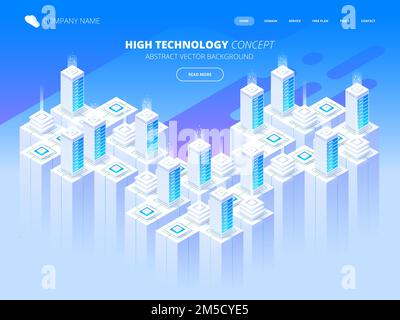 Hosting services, data center, server server room, template of page on information technologies theme. Isometric vector illustration Stock Vector