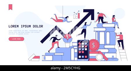 Refresher courses landing page vector template. Business coaching website homepage interface idea with flat vector illustrations. Career promotion, pr Stock Vector