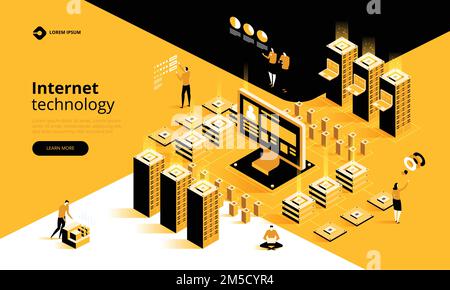 Internet technology. Smart industry. Blockchain, internet of things and lifestyle. People using connected devices and touch screen interfaces. Vector Stock Vector