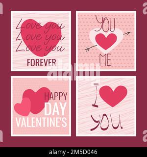 cute flat banners for valentines day in illustration Stock Vector