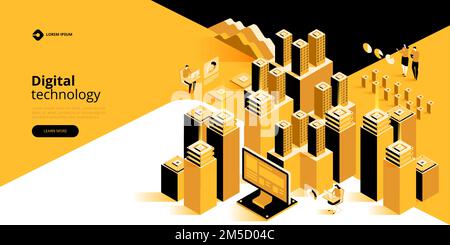 Big data processing concept, energy station of future, server room rack, data center isometric vector illustration Stock Vector