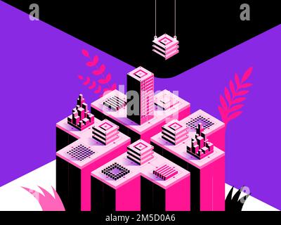 High detailed isometric vector illustration. High technology concept. Landing page template. Header for website. Stock Vector