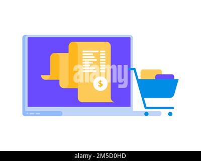 Electron bill, billing system online payment, finance report concept, laptop vector flat icon illustration Stock Vector