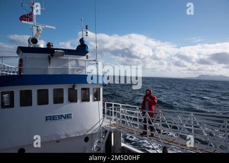 Former whaler Reina is nowadays starting for whale watching from Andenes in den very north of Andøya island in the Vesterålen archipelago. Stock Photo