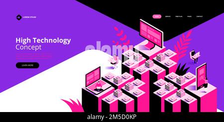 High detailed isometric vector illustration. High technology concept. Landing page template. Header for website. Stock Vector