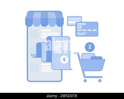 Electronic bill payment flat vector concept of mobile payment, shoping, banking Stock Vector
