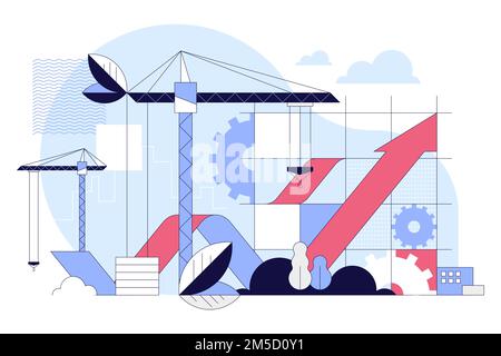 Growth financial trend chart icon. Uprising indication arrow. Red sign. Construction development strategy. Rising arrow vector illustration isolated o Stock Vector