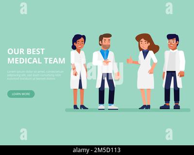 Healthcare people group. Professional doctors with nurse and surgeon. Medical technology research institute and doctor staff service concept. Flat vec Stock Vector