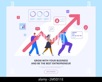 Business development courses landing page template. Entrepreneurship school website homepage interface idea with flat illustrations. Startup assistanc Stock Vector