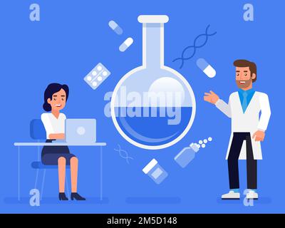 Flat lab research science laboratory scientist doctor nurse concept web infographics vector illustration. Healthcare medicine professional conceptual. Stock Vector