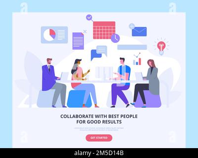 Startup launch assistance landing page template. Website homepage interface idea with flat vector illustrations. Investment, partnership negotiation. Stock Vector