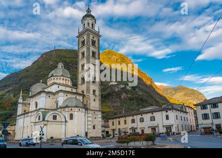 TIRANO,ITALY - OCTOBER 28,2022: View to the Church of Saint Martin in the streets of Tirano. Tirano is a town in Valtellina Stock Photo