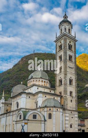 TIRANO,ITALY - OCTOBER 28,2022: View to the Church of Saint Martin in the streets of Tirano. Tirano is a town in Valtellina Stock Photo